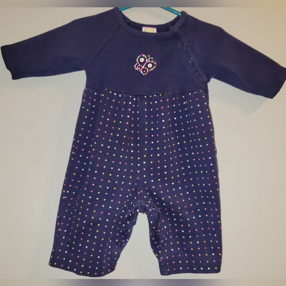 🦋 Vintage Gymboree Flower Power Navy One Piece Long Sleeved Polka Dot Romper - Picture 6 of 7